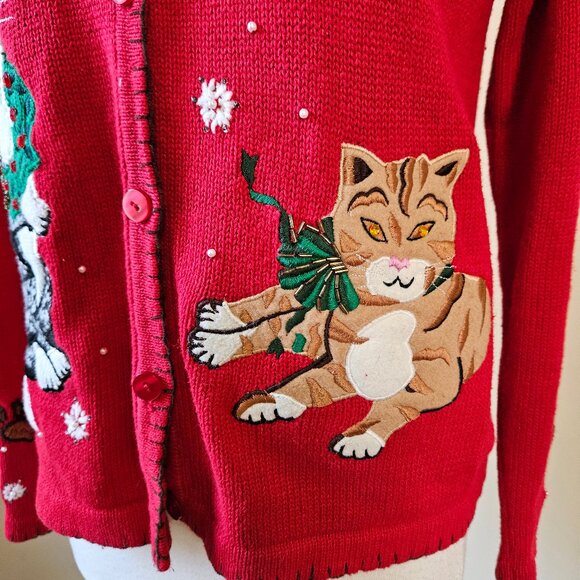 Arrviste Ramie Sweater Christmas Crazy Cat Lady M - Picture 2 of 7
